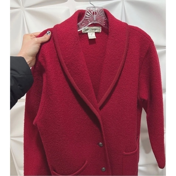 Norm Thompson Sz S 100% Wool Red Sweater Knit Boiled Blazer Jacket Womens RARE - Picture 4 of 6
